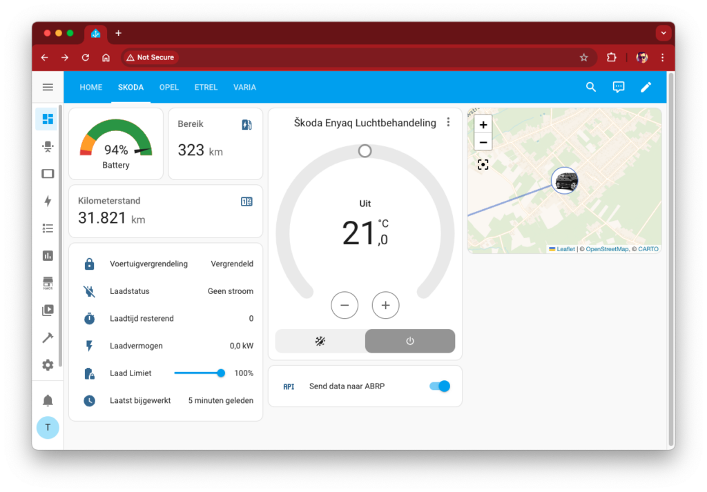 TOm's personal Home Assistant integration with a view on his Skoda Enyaq